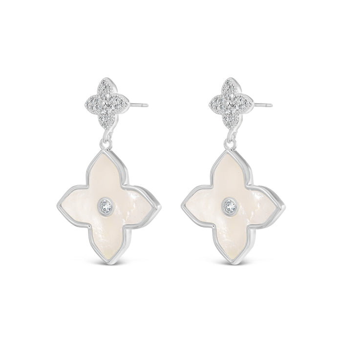 SILVER PLATED EARRINGS E2008SILVER WITH CUBIC ZIRCONIA STONES AND MOTHER OF PEARL. WITH A FREE GIFT BOX.