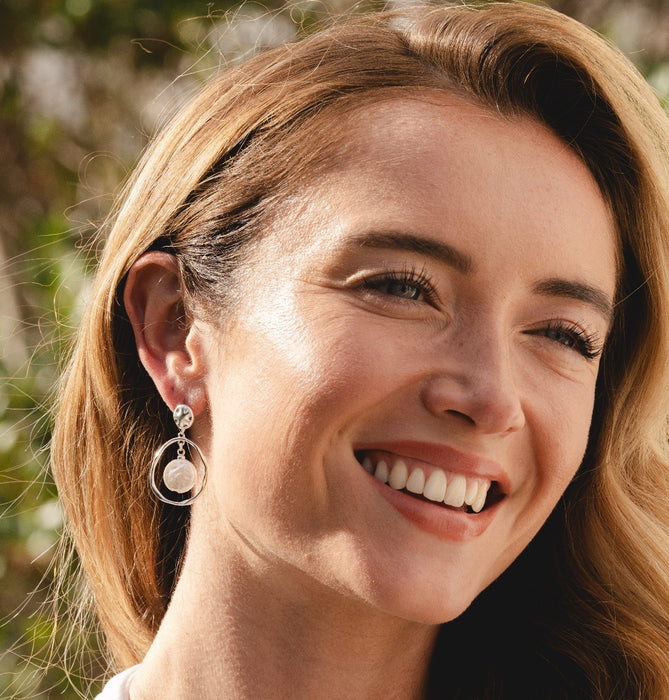 SILVER PLATED EARRINGS  WITH WHITE PEARL.WITH A FREE GIFT BOX.E2012