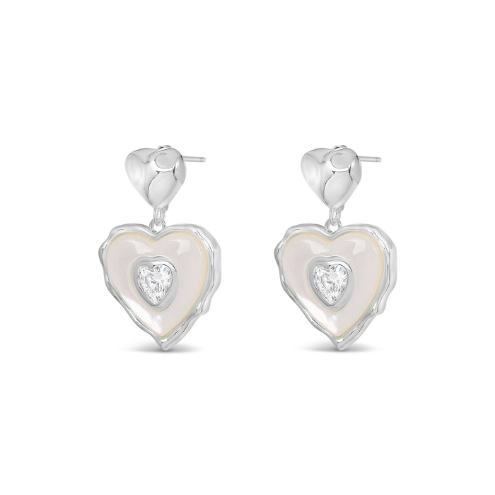 SILVER PLATED EARRINGS WITH CUBIC ZIRCONIA STONES AND MOTHER OF PEARL.WITH A FREE GIFT BOX.E2014SILVER