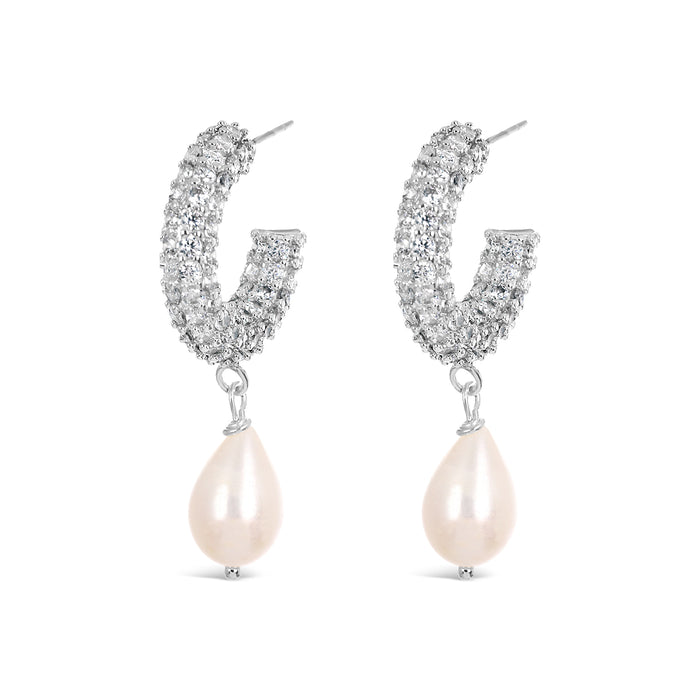 SILVER PLATED EARRINGS  WITH CUBIC ZIRCONIA AND FRESH WATER PEARL.WITH A FREE GIFT BOX.E2053SILVER