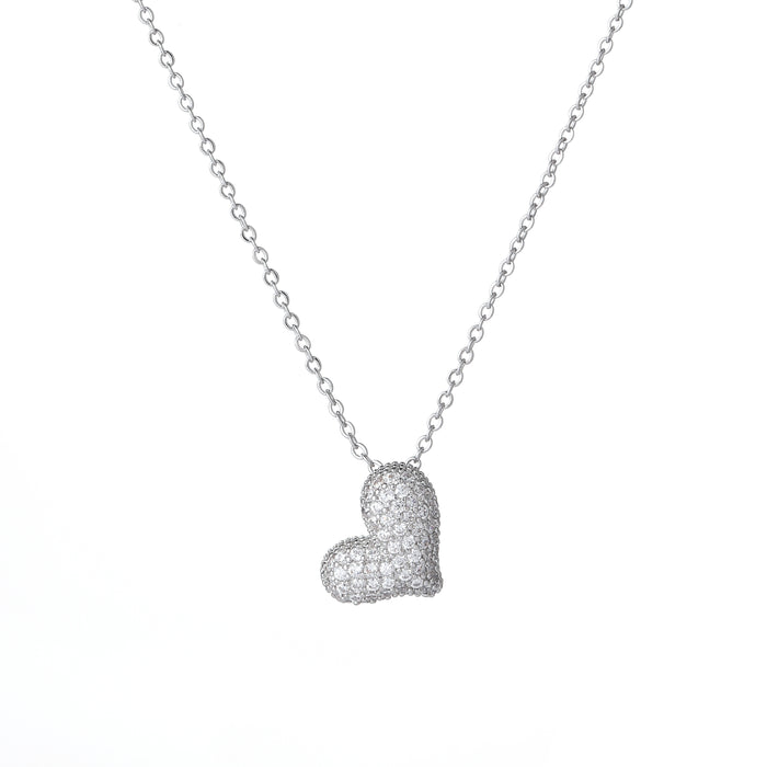 RHODIUM PLATED NECKLACE WITH CUBIC ZIRCONIA STONES N1634