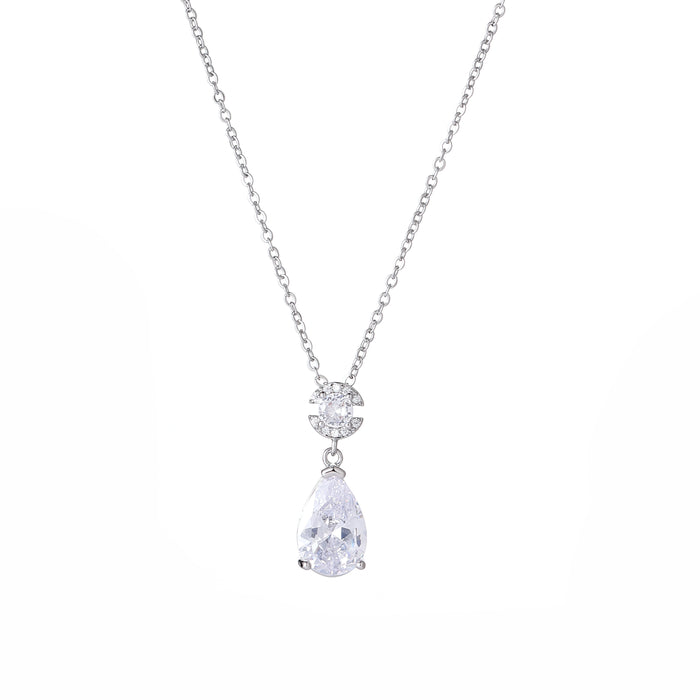 RHODIUM PLATED NECKLACE WITH CUBIC ZIRCONIA STONES N1636