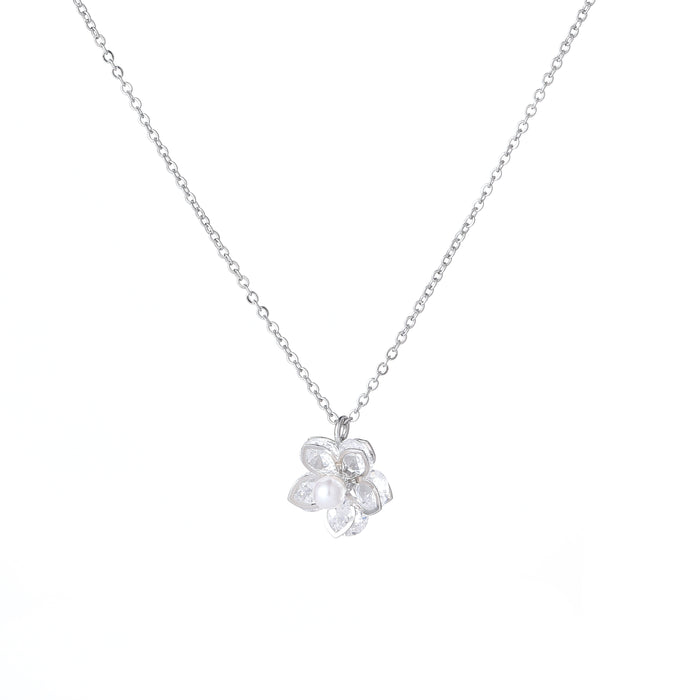 RHODIUM PLATED NECKLACE WITH CUBIC ZIRCONIA STONES N1638