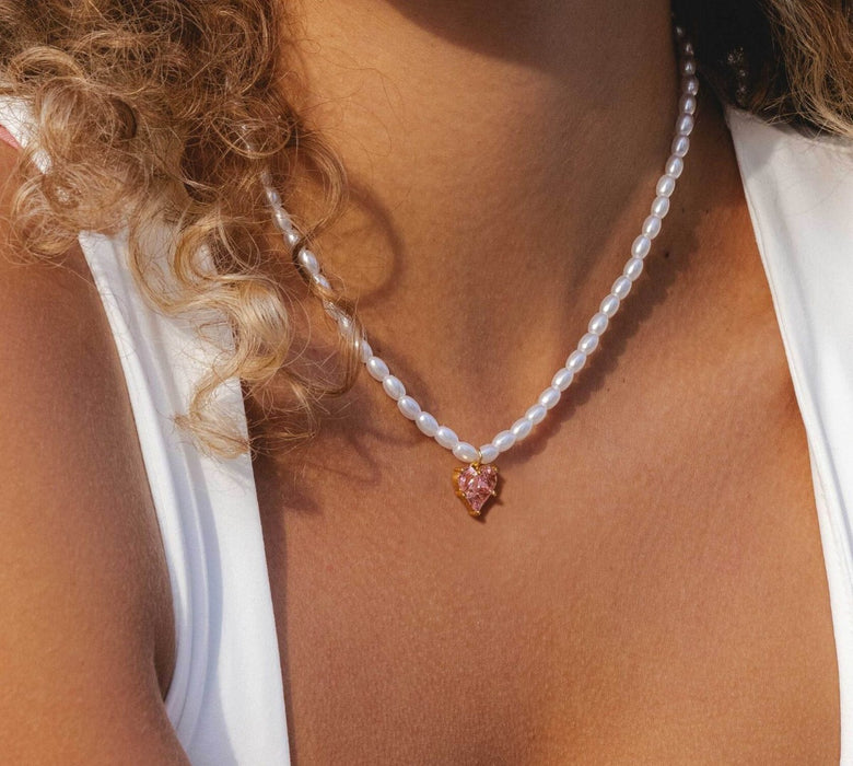 GOLD PLATED  PEARL AND CUBIC ZIRCONIA NECKLACE N1643