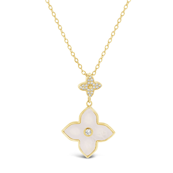 18K GOLD PLATED NECKLACE  WITH CUBIC ZIRCONIA STONES AND MOTHER OF PEARL .WITH A FREE GIFT BOX.N2010GOLD