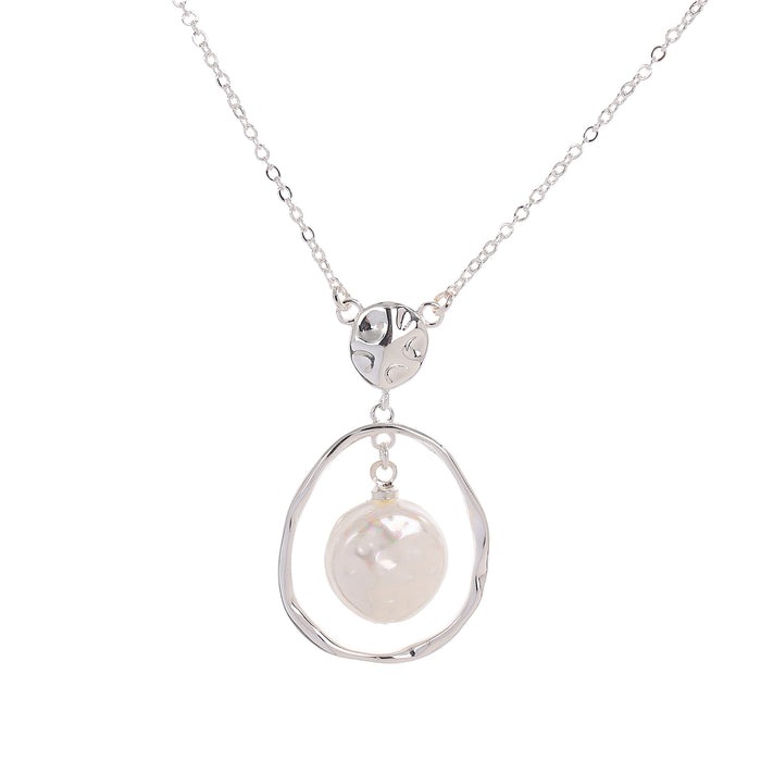 SILVER PLATED NECKLACE WITH WHITE PEARL .WITH A FREE GIFT BOX.N2013
