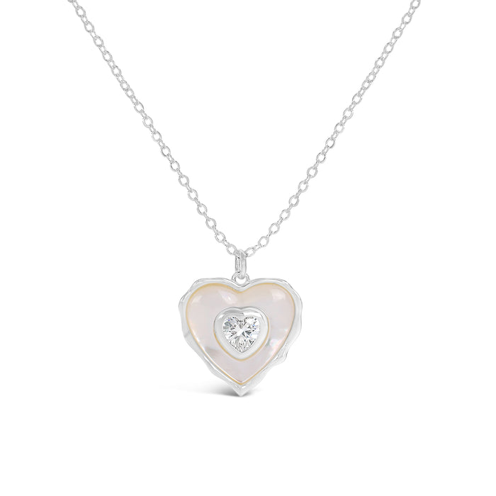 SILVER PLATED NECKLACE  WITH CUBIC ZIRCONIA STONES AND MOTHER OF PEARL .WITH A FREE GIFT BOX.N2015SILVER