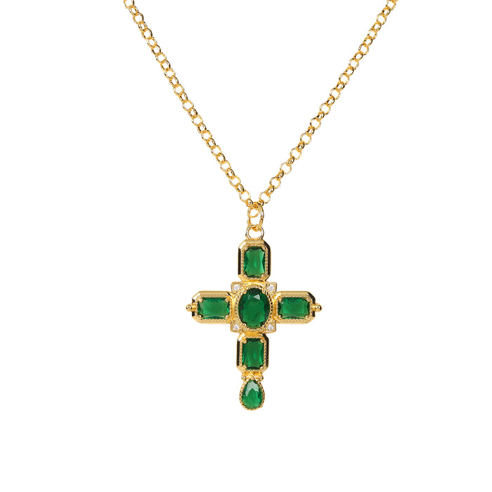 18K GOLD PLATED NECKLACE  WITH CUBIC ZIRCONIA STONES.WITH A FREE GIFT BOX.N2047GREEN