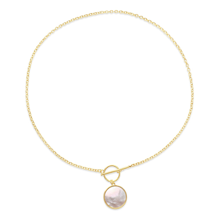 14K GOLD PLATED MOTHER OF PEARL NECKLACE.N2160 WITH A FREE GIFT BOX