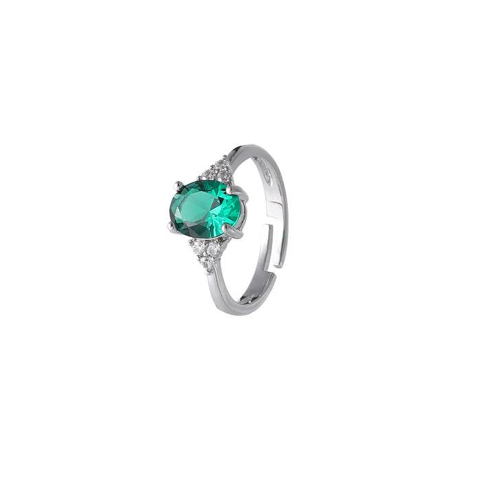 RHODIUM PLATED ADJUSTABLE RING WITH CUBIC ZIRCONIA STONES R1665