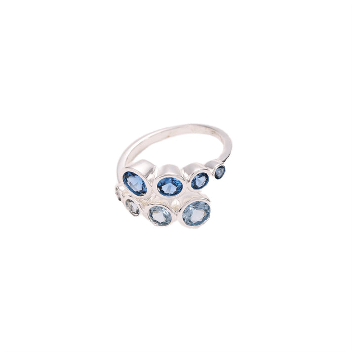 SILVER PLATED ADJUSTABLE SIZE RING WITH CUBIC ZIRCONIA STONES R1883BLUE