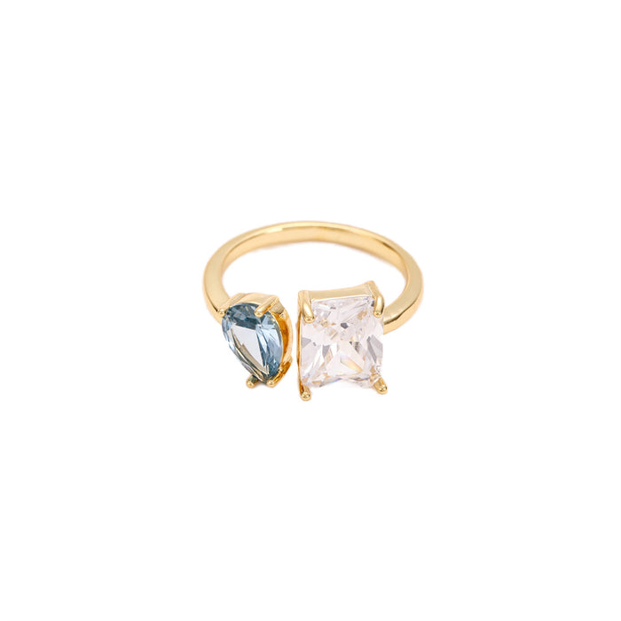 GOLD PLATED ADJUSTABLE SIZE RING  WITH CUBIC ZIRCONIA STONES R1884BLUE