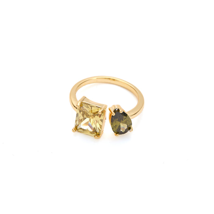 GOLD PLATED ADJUSTABLE SIZE RING  WITH CUBIC ZIRCONIA STONES R1884PERIDOT
