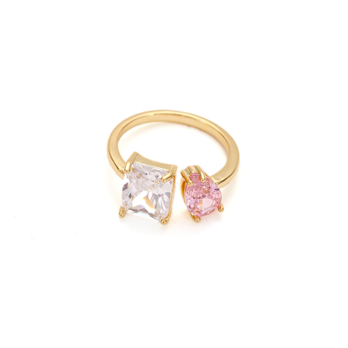GOLD PLATED ADJUSTABLE SIZE RING  WITH CUBIC ZIRCONIA STONES R1884PINK