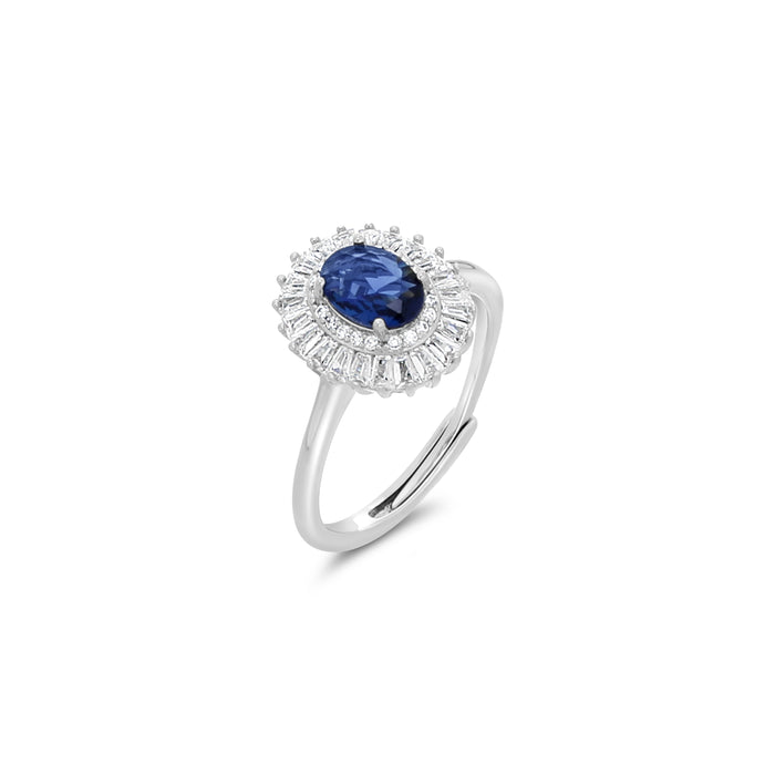RHODIUM PLATED CUBIC ZIRCONIA RING WITH A FREE GIFT BOX R2127BLUE
