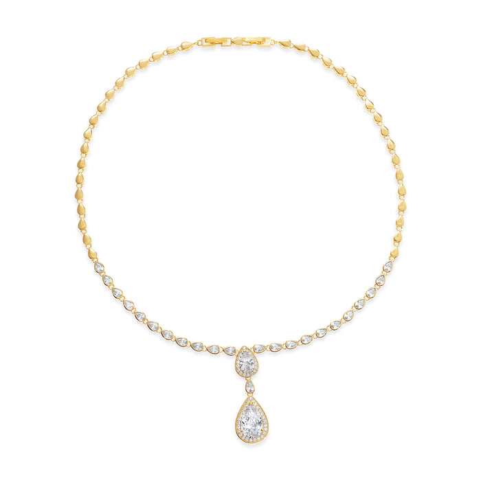 14K GOLD PLATED NECKLACE AND EARRINGS SET WITH CUBIC ZIRCONIA STONES.S2156 WITH A FREE GIFT BOX